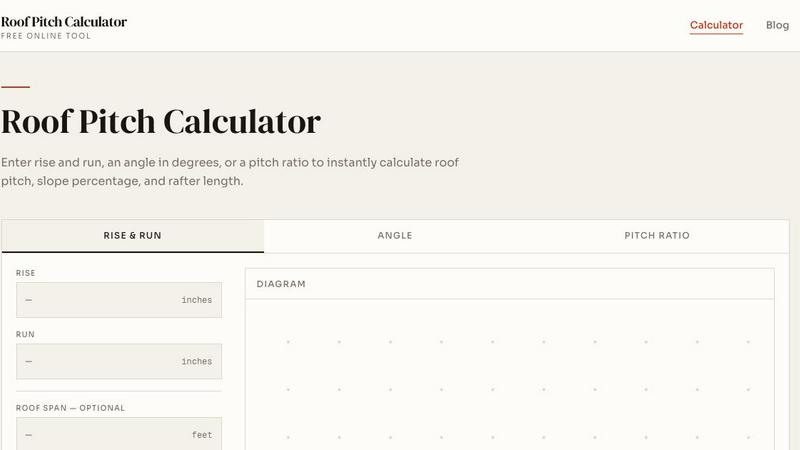 Roof Pitch Calculator application interface and features